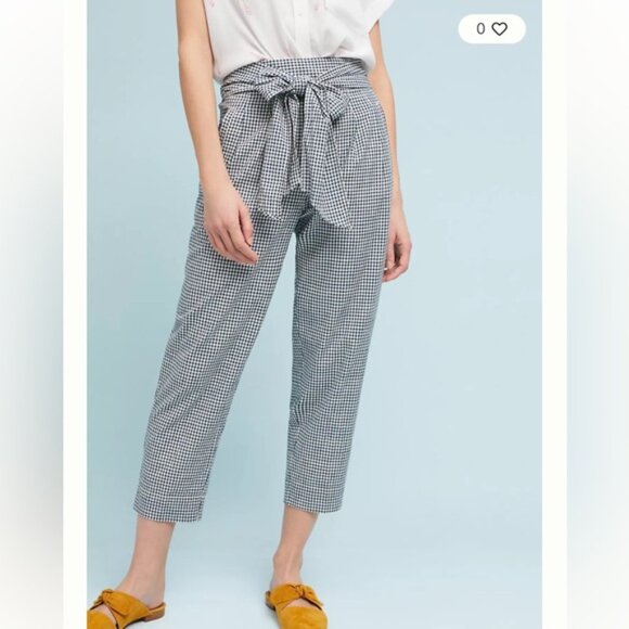 Anthropologie Tie Waist Gingham TrousersCartonnier Size 2 - Picture 3 of 16